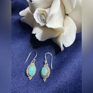 Earrings*Southwestern Inspired Genuine Turquoise 925 Sterling Silver Wire Dangle